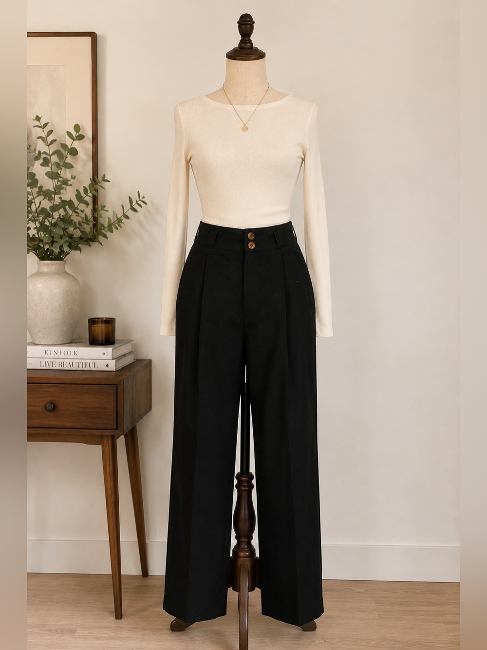 Vintage 90s 100% Wool Black High Rise Pleated Trousers Women’s Medium